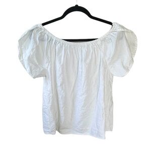 Linen Cotton Short Sleeve Blouse White S
